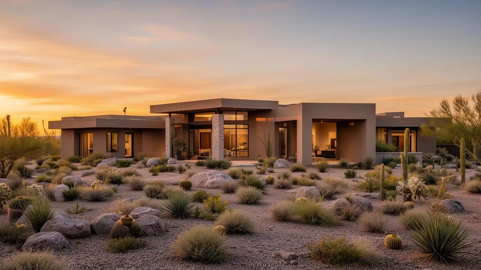 Modern Arizona home at sunset